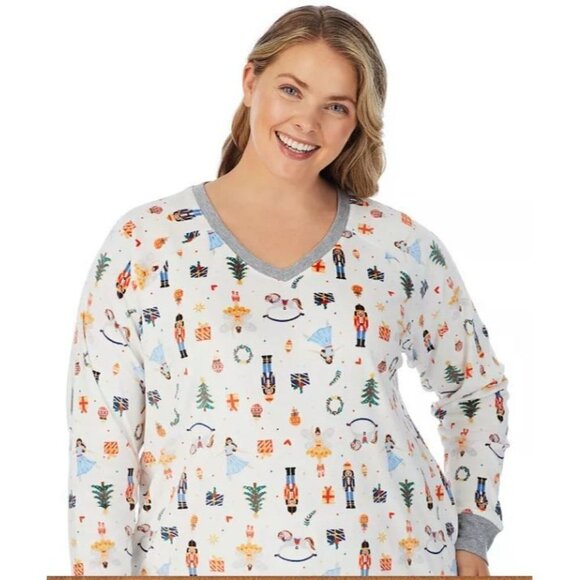 Cuddl Duds Womens Cream Nutcracker Velour V Neck Pajamas Sets Plus Sz 2X New - Picture 6 of 8